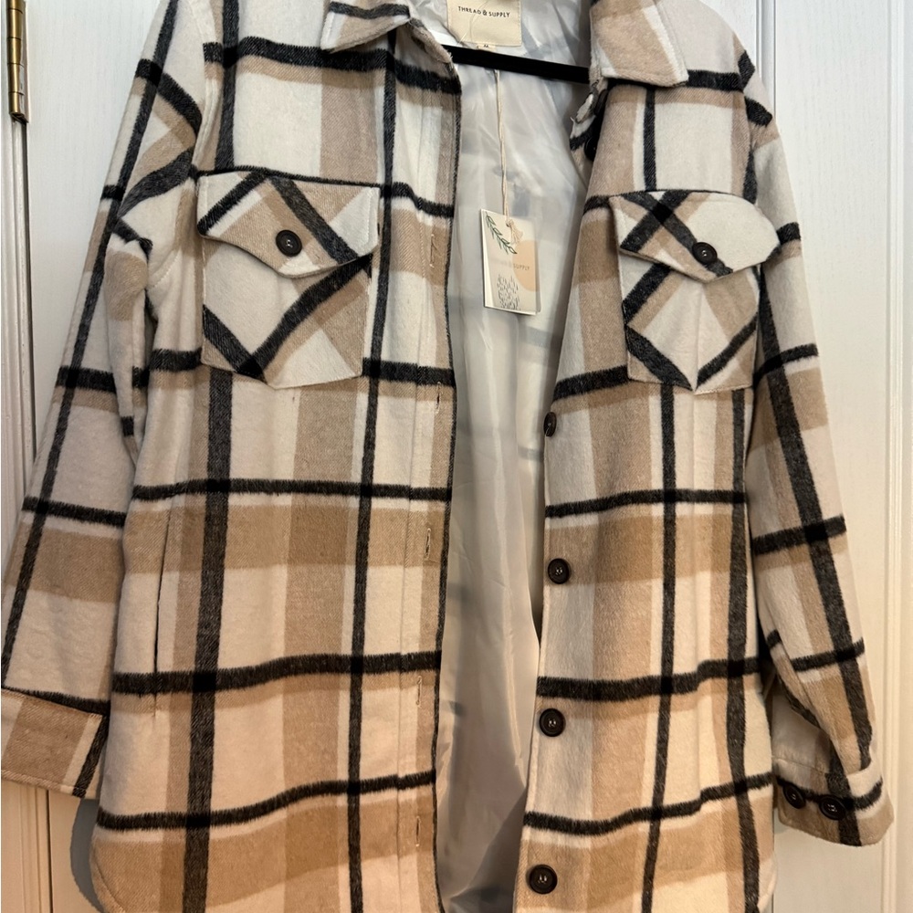 Thread & Supply Plaid Utility Jacket in Cream and Brown